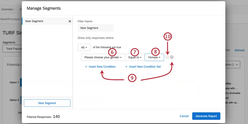 uma condição é configurada para segmentar com base no gênero é igual a feminino