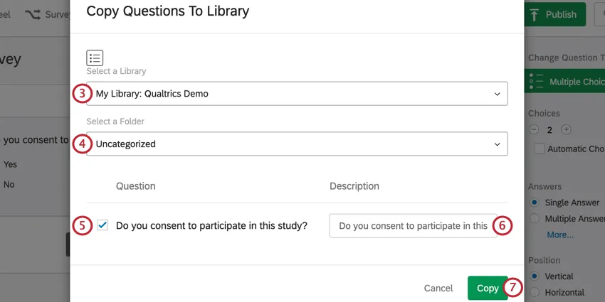 selecting which questions from a block to copy to a the library