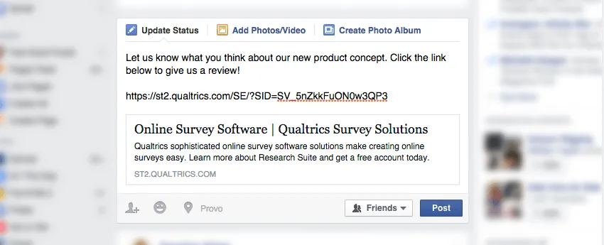 Un enlace de Qualtrics publicado en Facebook