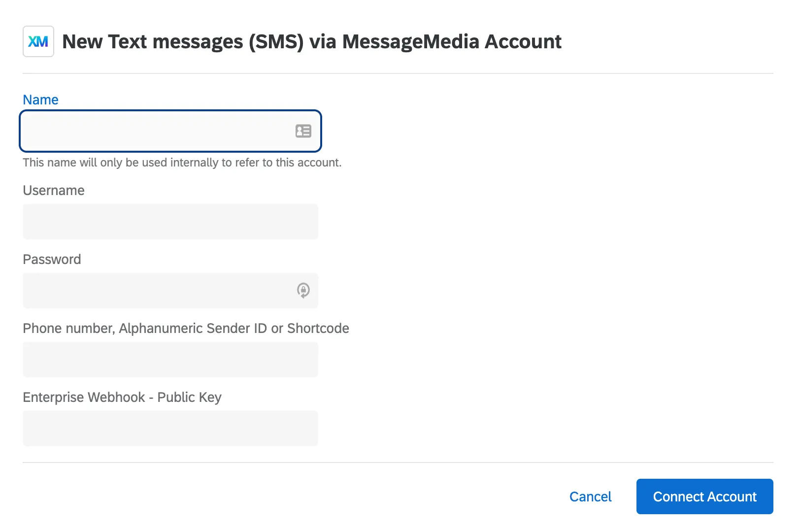 Imagem da janela onde você insere informações de conexão de mídia de mensagem