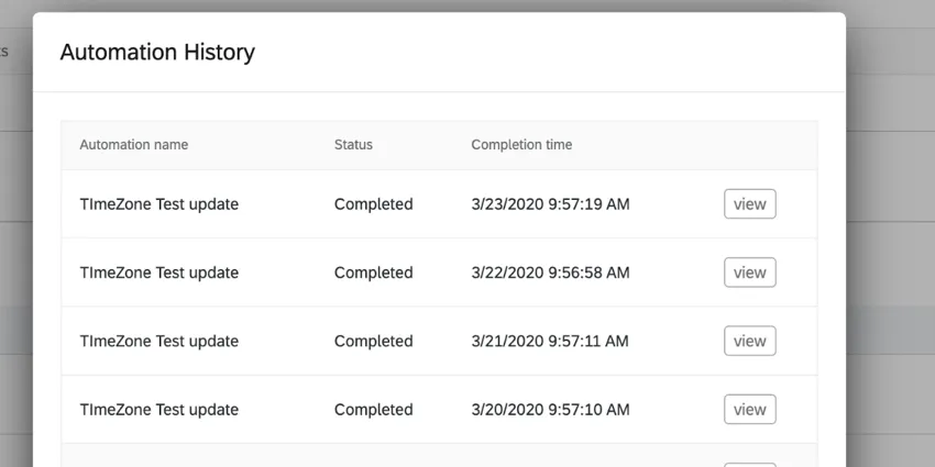 a list of completed automation runs in automation history