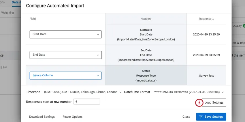 importing mapping settings. click load settings to use your previous settings