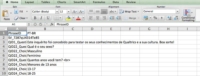 CSV du fichier de traduction