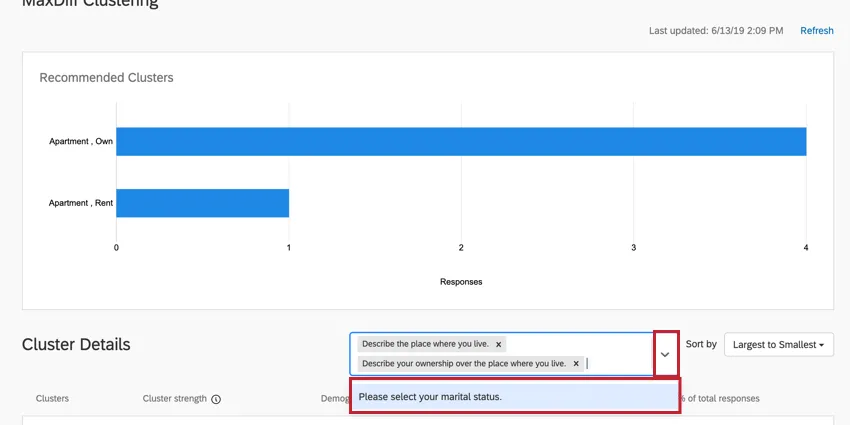 il menu a tendina per la scelta dei dettagli del cluster