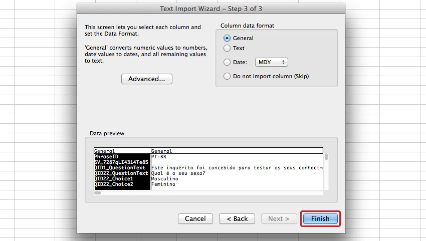 Botón de finalizar en la parte inferior derecha
