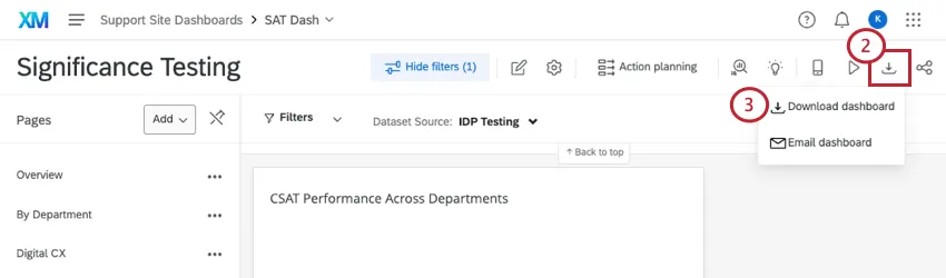 clicando no botão exportar e, em seguida, fazer o download dashboard