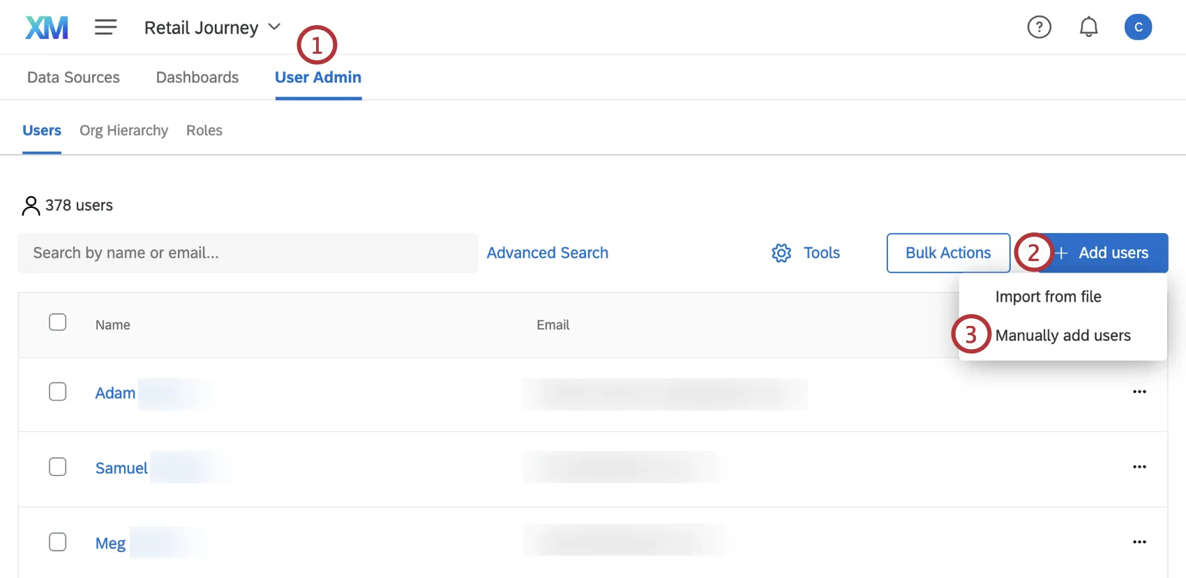Adicionar usuários em azul no canto superior direito