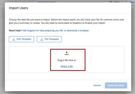 drag a file here button