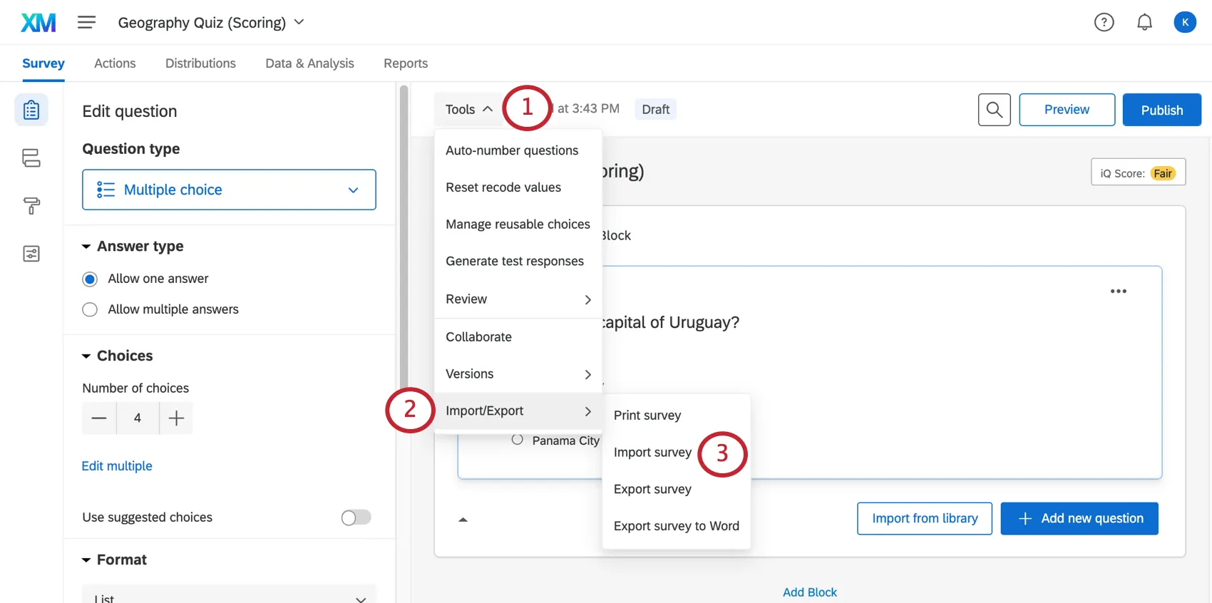 Import Export menu under Tools
