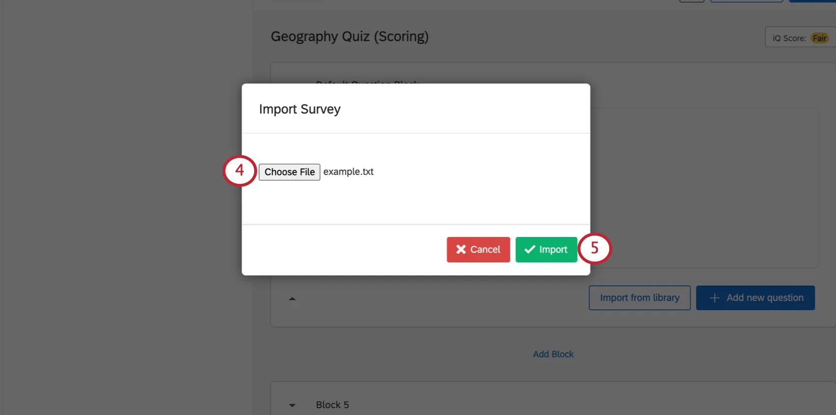 Import Survey window