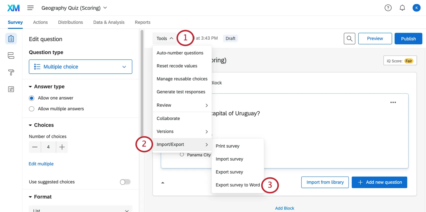Import Export menu under Tools