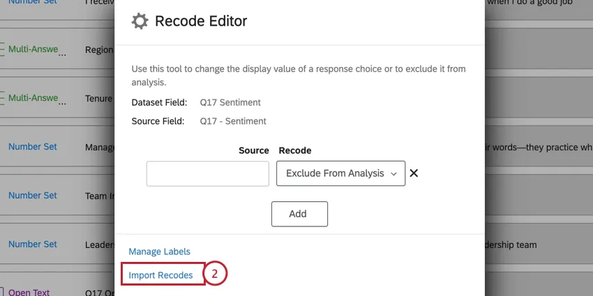 clicking import recodes