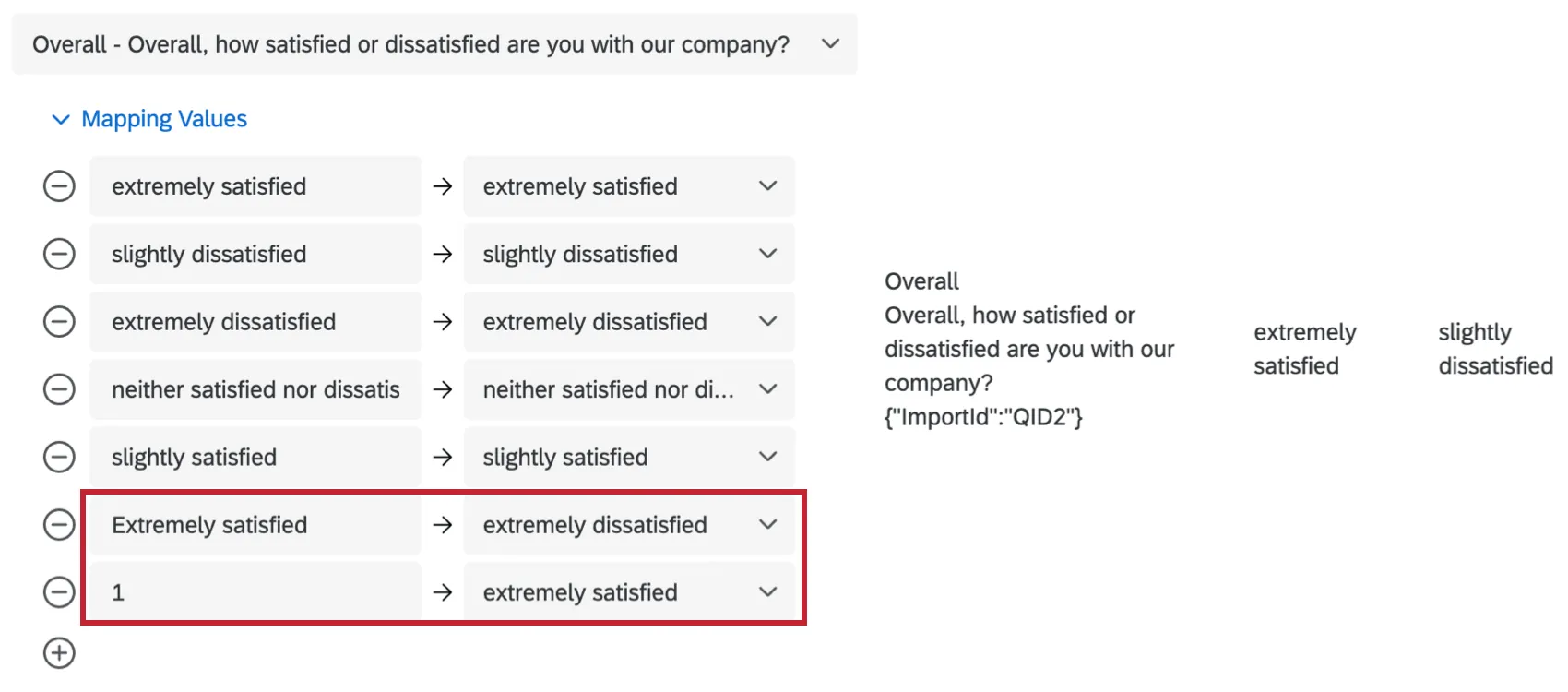 Texteingabefelder zum Hinzufügen weiterer Zuordnungswerte
