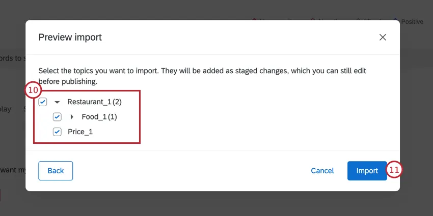 previewing the import