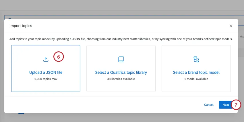 selecting "upload a json file"