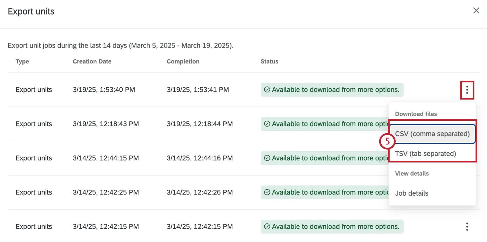 ユニットをインポートするためのオプション