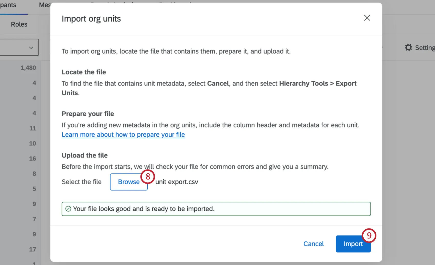 On the Import Units window, the Browse button is indicated