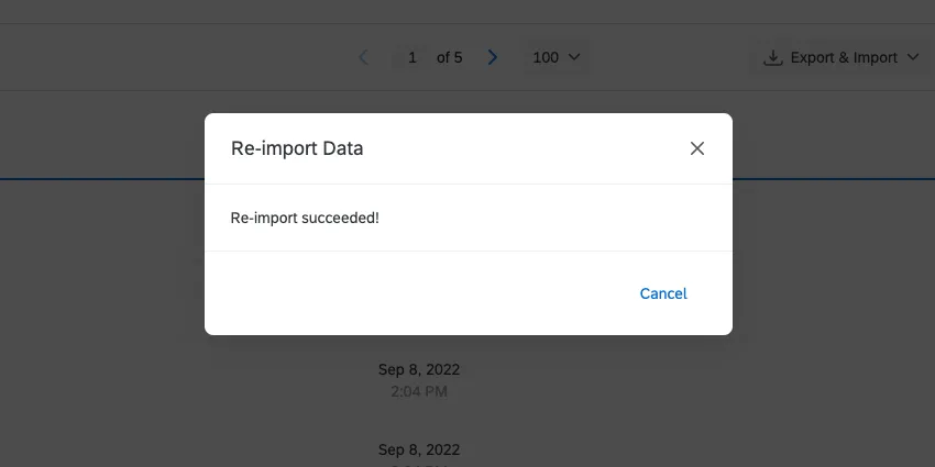 Message says Re-import succeeded!