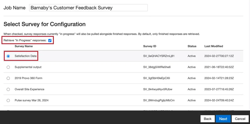choosing a survey to import