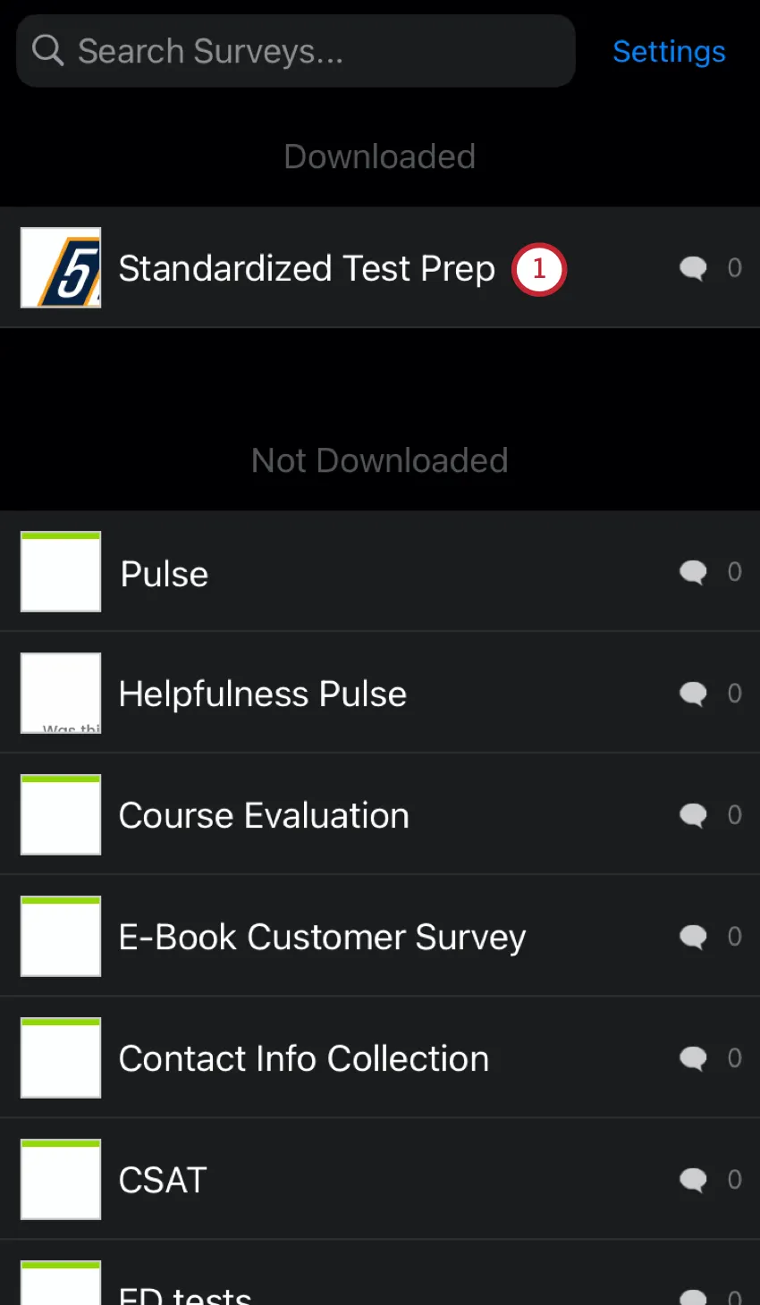 Seleccionar una encuesta descargada de una lista en la aplicación offline
