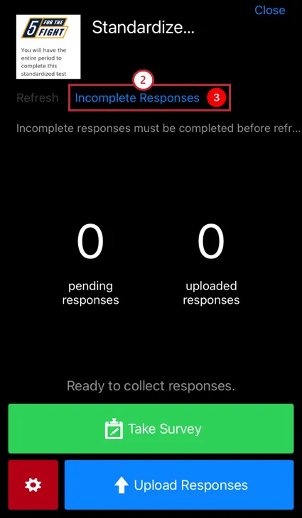 Incomplete Responses button within downloaded survey page