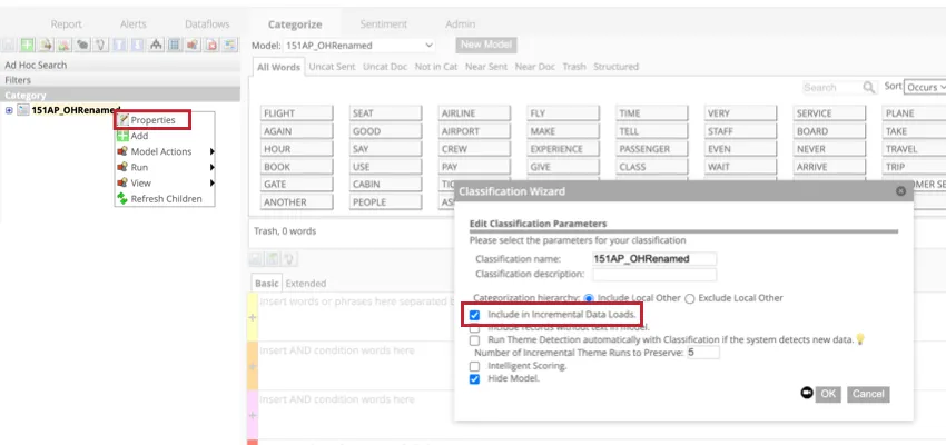 enabling the include in incremental uploads option for a classifications