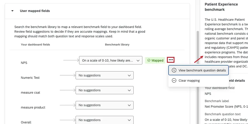 comment afficher le menu des détails du benchmark