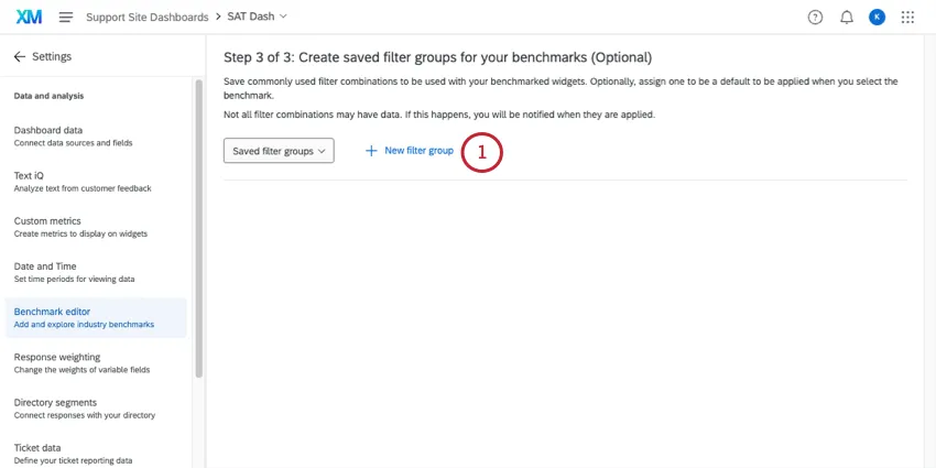 stage of benchmark building where you add filter groups