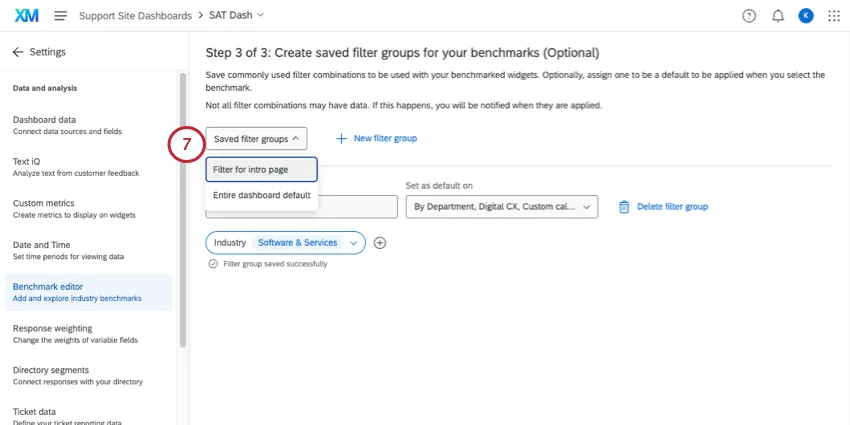 clicking filter group dropdown to see other filter groups you made