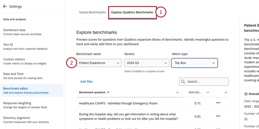página de exploración del editor de puntos de referencia