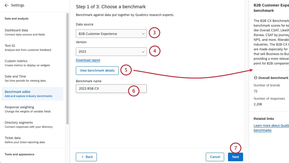 next page where you select a benchmark