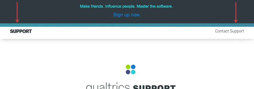 Uma barra de informações desliza para baixo na parte superior do site de suporte
