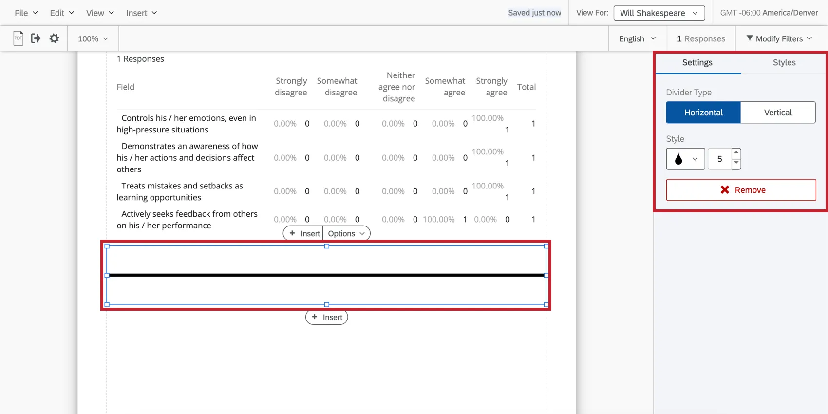 Divider Settings in the editing pane to the right