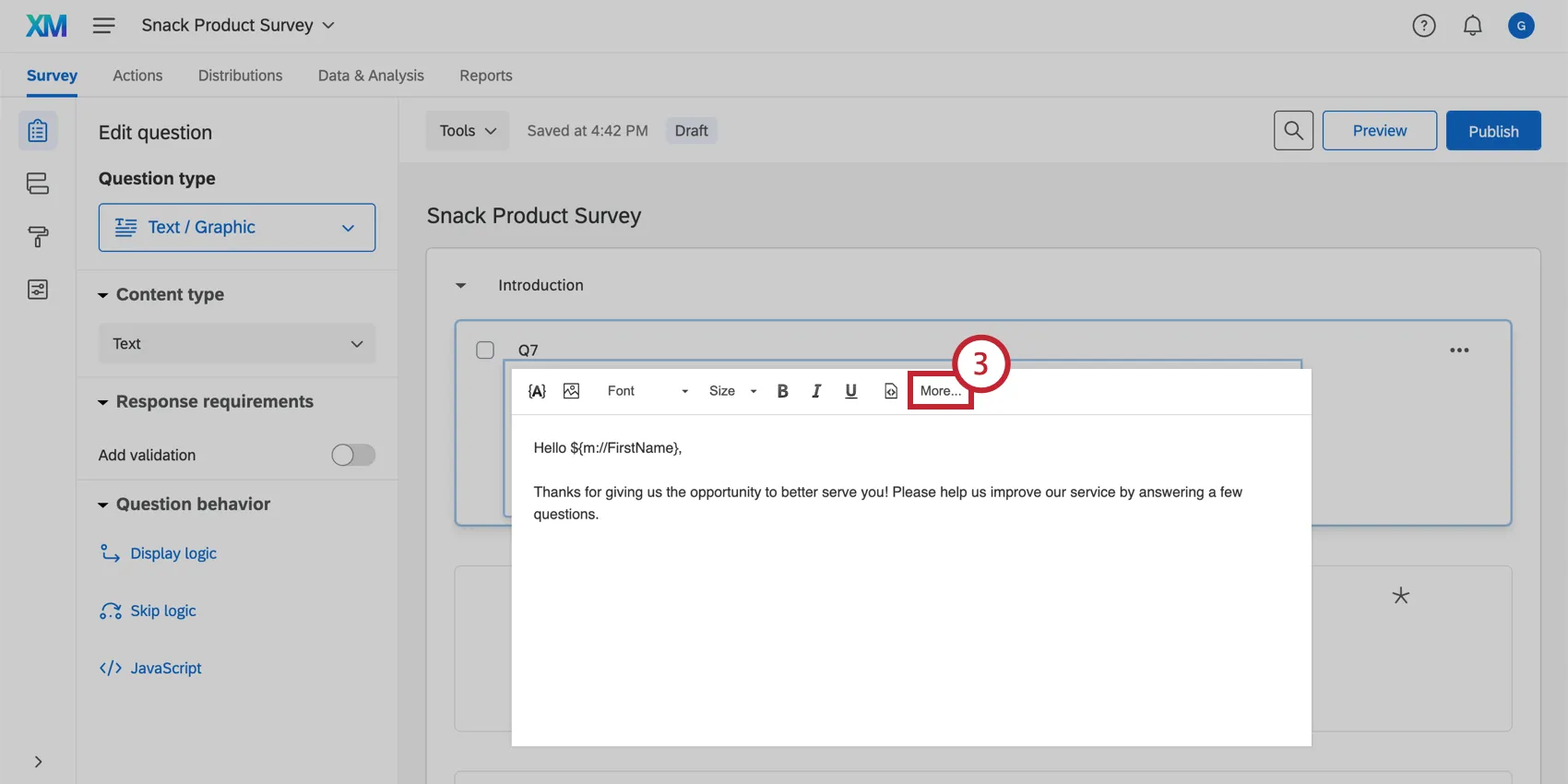 Clicking More in the rich content editor