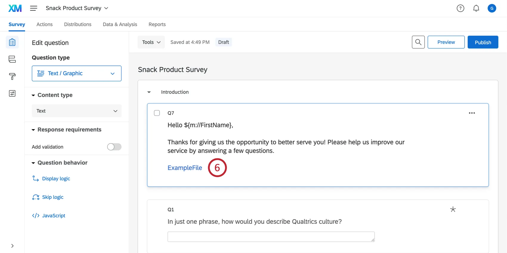 Uploaded file in the question text