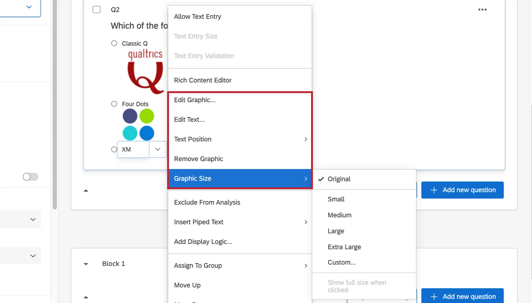 Graphic Size dropdown