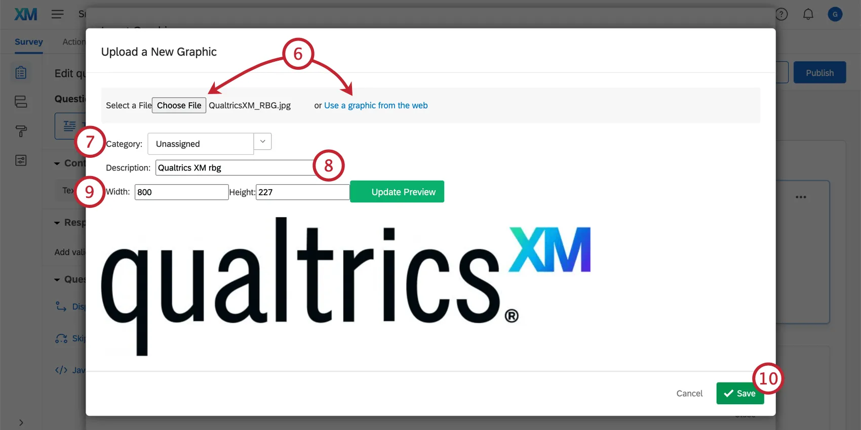 Uploading a new image in the Insert Graphic window