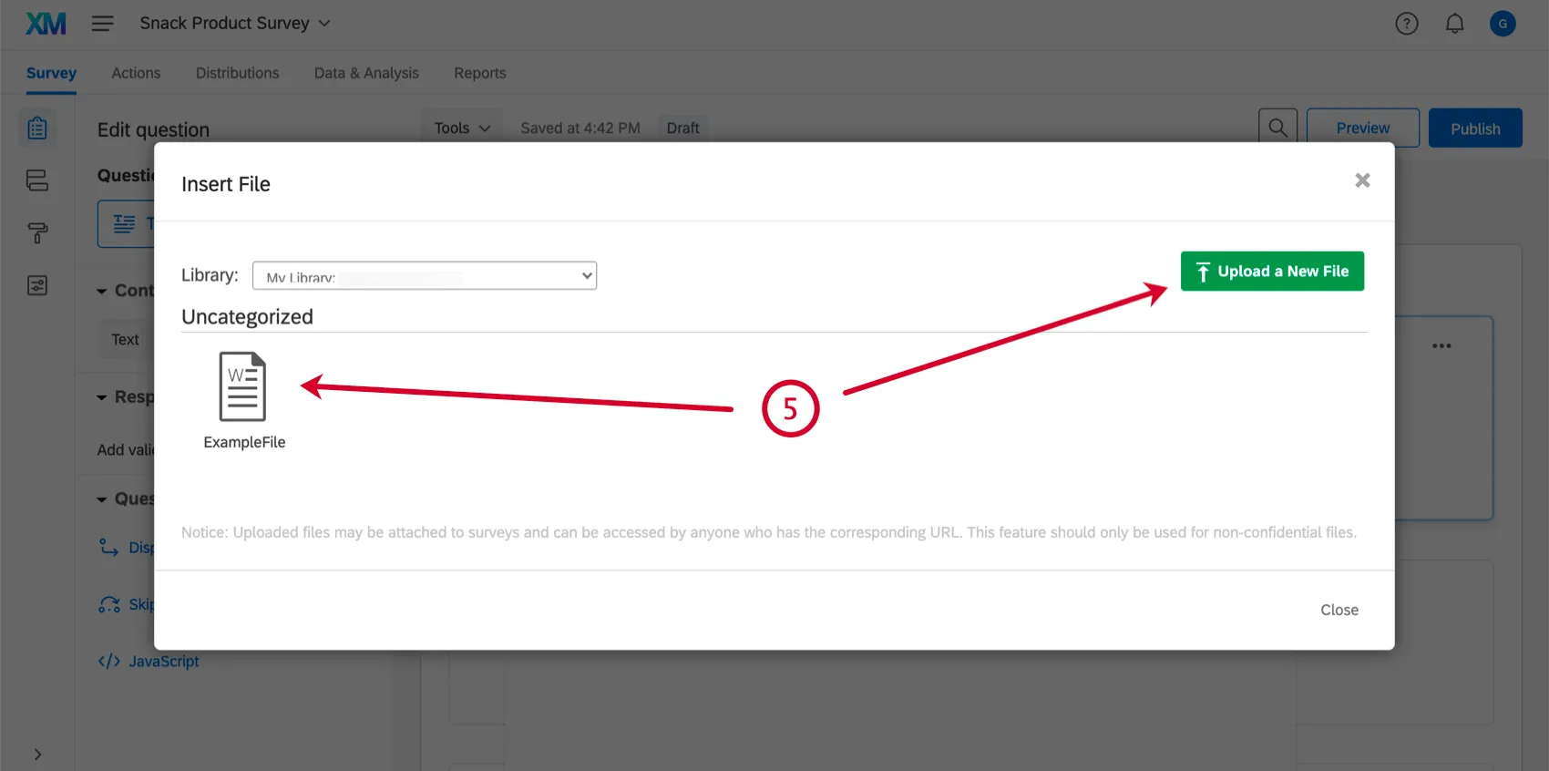 Upload a file to insert a file into a question
