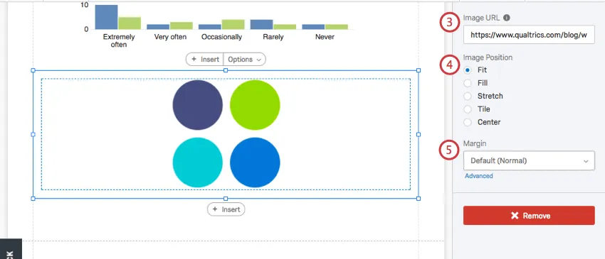 Image url and setting options on the visualization editing pane for an image
