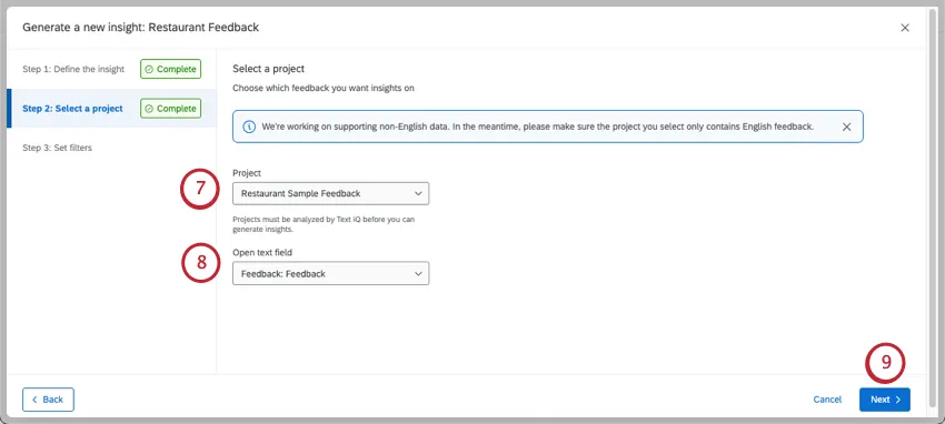 Project and open text field