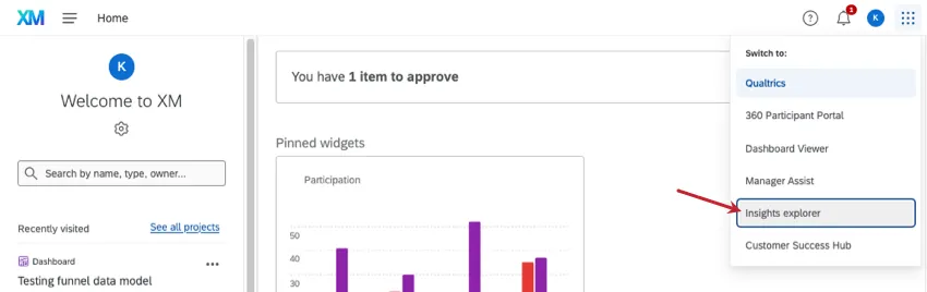 右端にある9つのドットの弁当メニューを開き、インサイトエクスプローラーを選択する