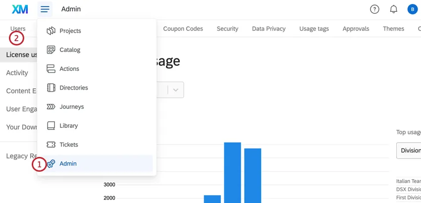 Navegar a los usuarios desde la pestaña de administración