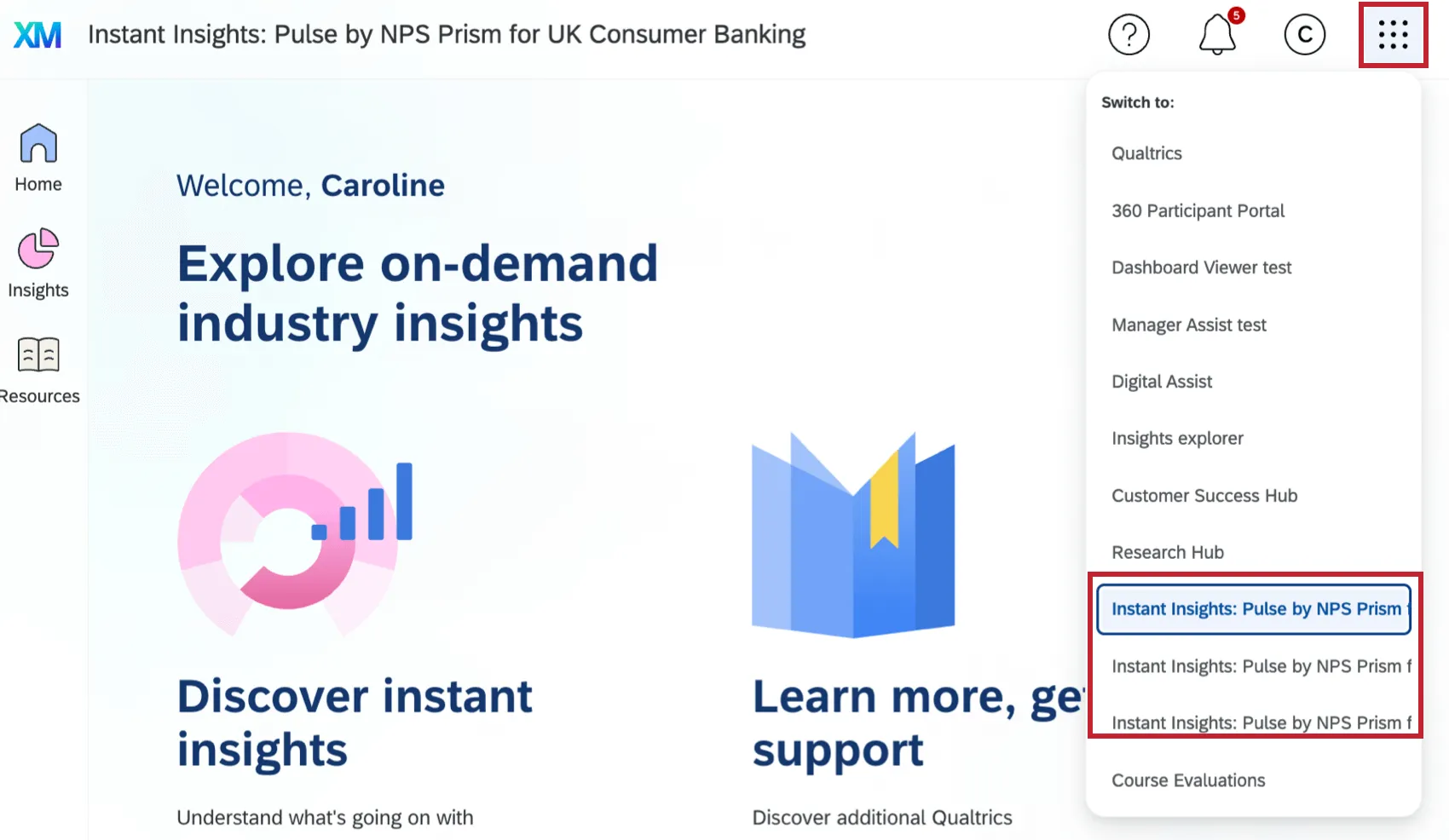 aplicativos insights instantâneos destacados no alternador de aplicativos