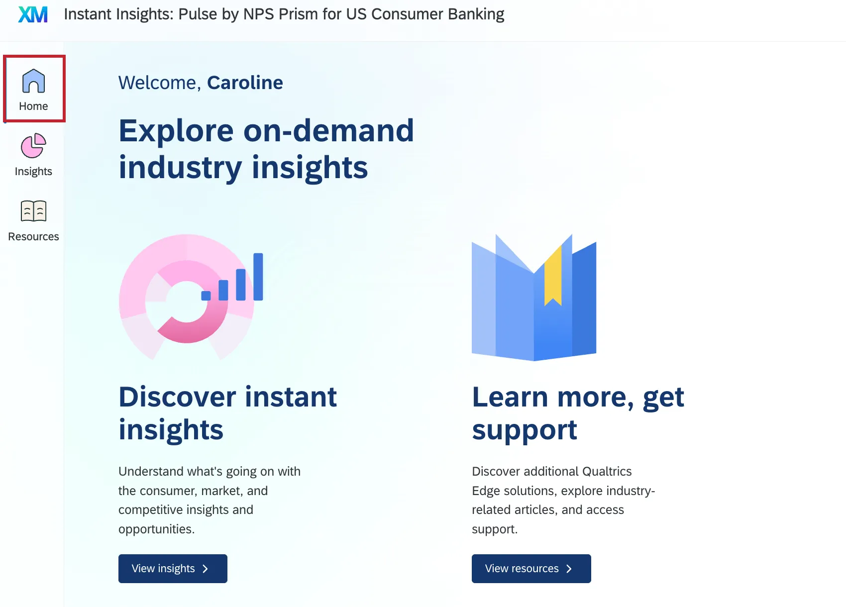 die Hervorhebung der Registerkarte "Home" in einer Instant Insights-App