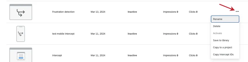 3 dots next to an intercept clicked and menu exposed
