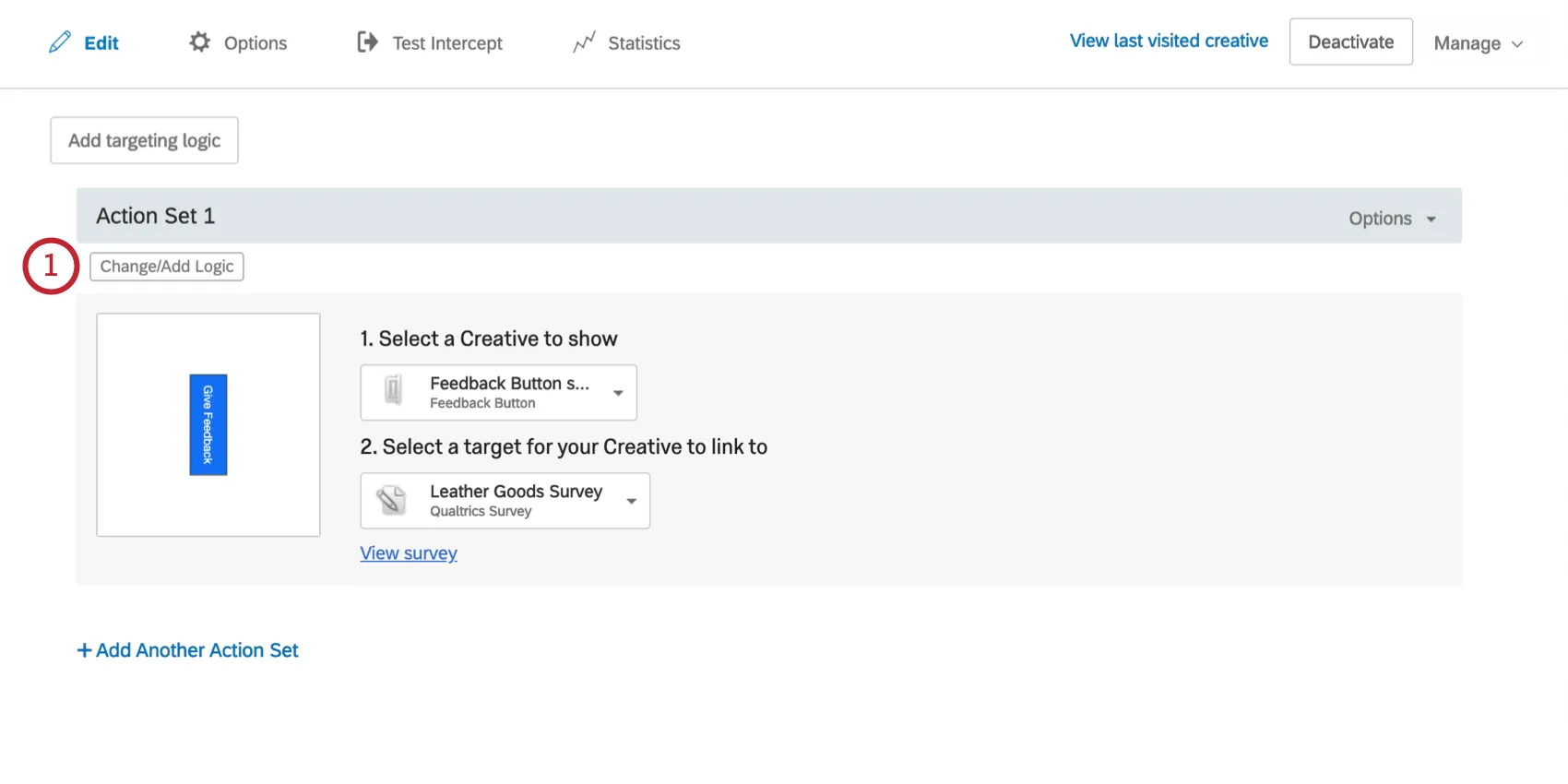 Pulsante Modifica o Aggiungi logico in alto a sinistra di una serie di azioni