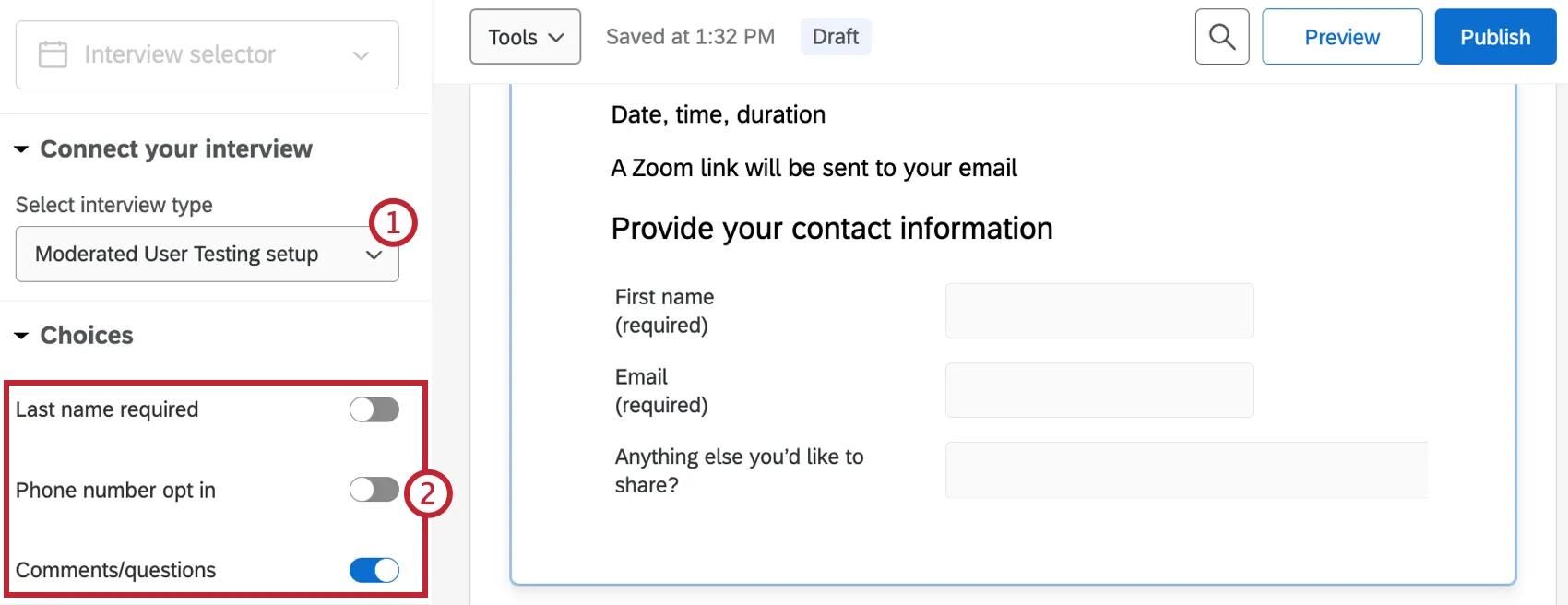 configuring interview selector question type