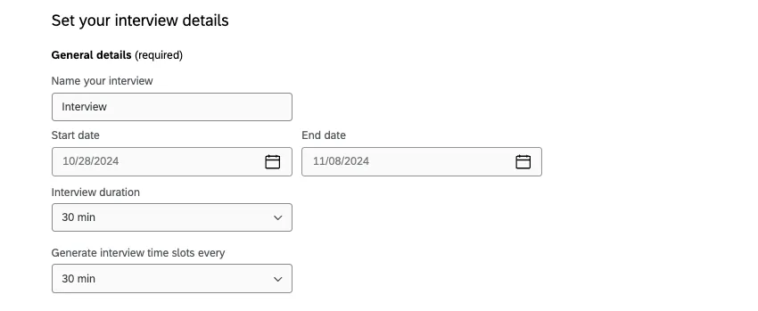 seção de detalhes da entrevista