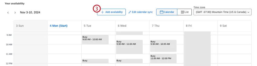 bouton dajout de disponibilité pour commencer à ajouter des plages horaires au calendrier