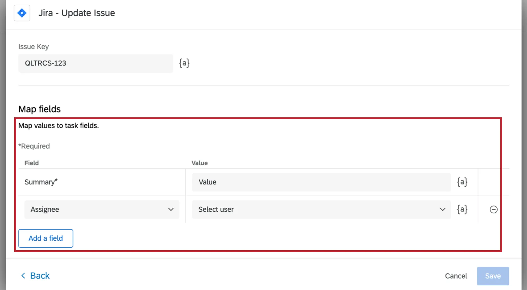 the map fields at the bottom of the jira task